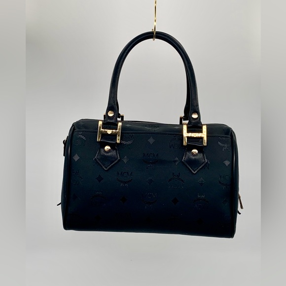 EUC MCM Black Visetos Nylon & Leather Boston Style Satchel Bag - Picture 11 of 15